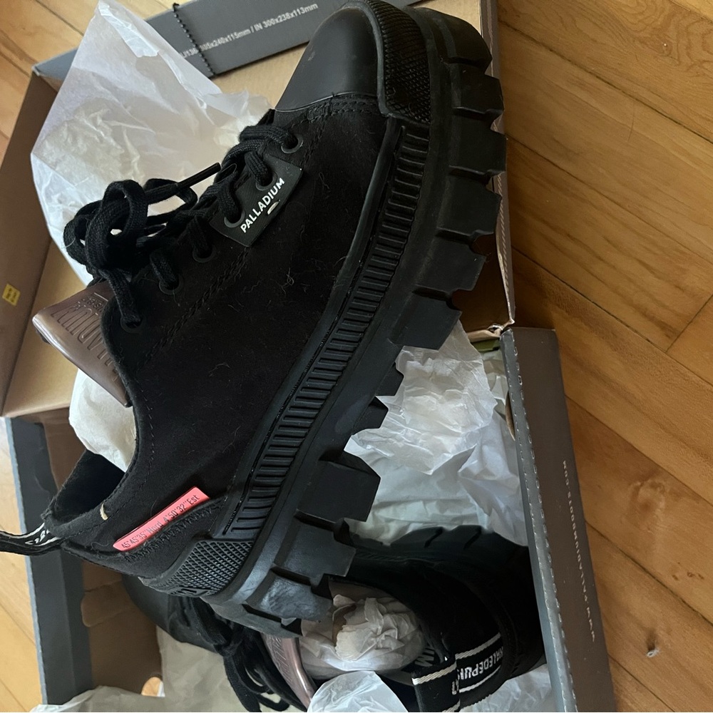 Palladium Black Platform Lug-Sole Sneaker Boot with Pink Accent